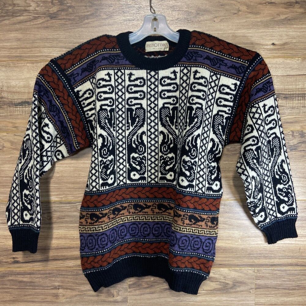 Vintage Past Times Wool Sweater All Over Print Adult Medium Roman Latin Men